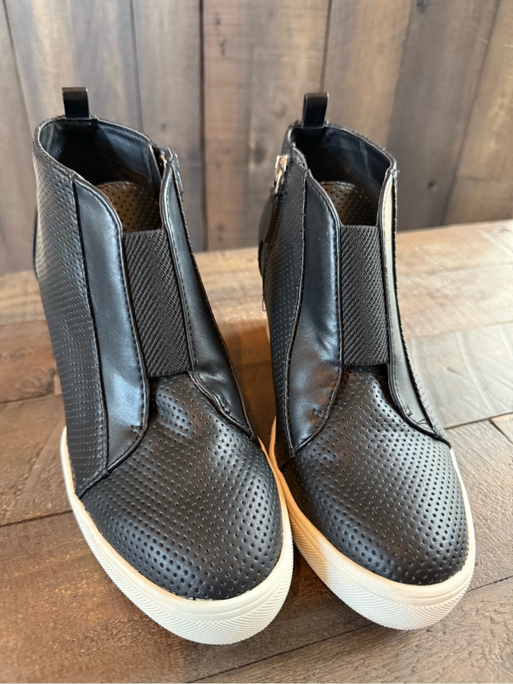 MIA Black Perforated High-Top Sneakers US 7